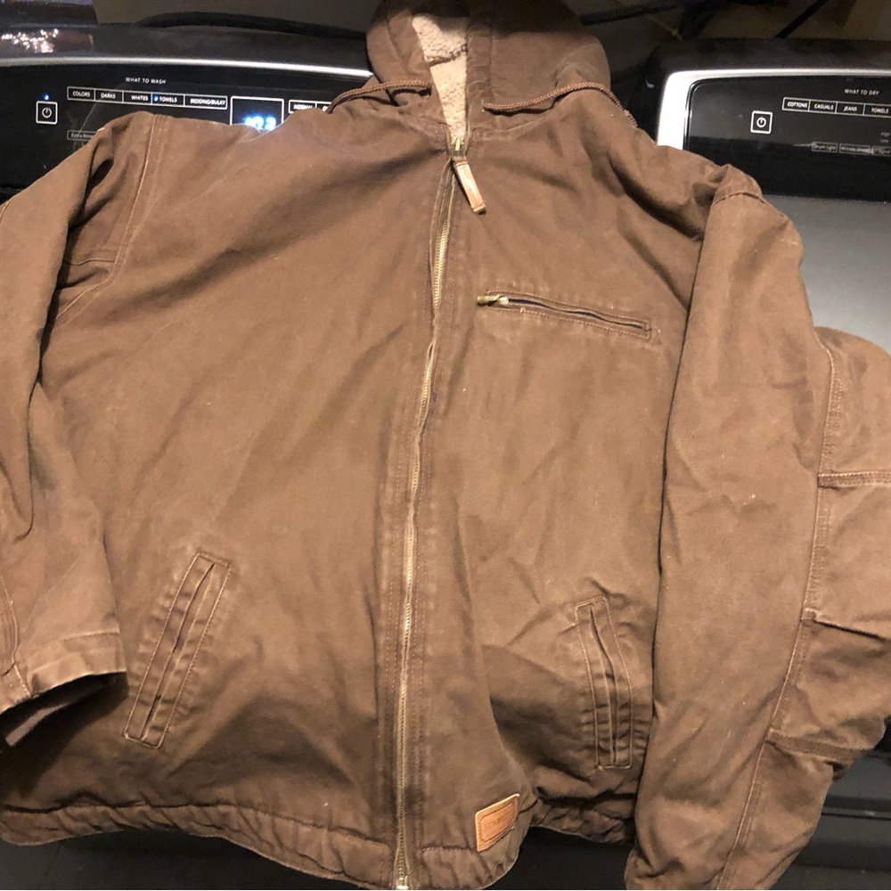 Schmidt workwear men’s jacket, 3xl per tag, canvas brown Sherpa linden hooded